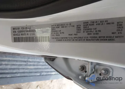 2021 Ram 1500 Limited Longhorn 4X4 5'7 Box из США, поврежденный, VIN 1C6SRFKT6MN604029